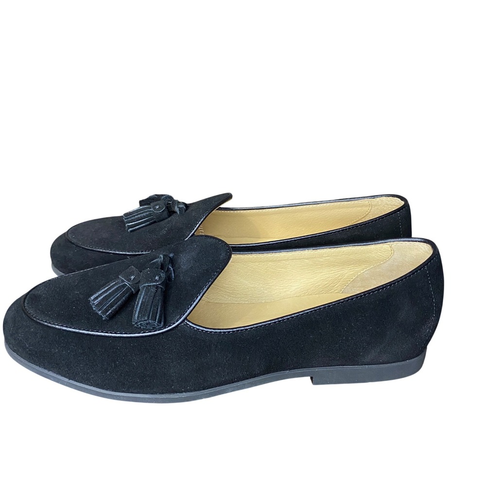 Journey West Black Suede Tassel Loafers Round Toe Low Heel Flats Womens 8.5